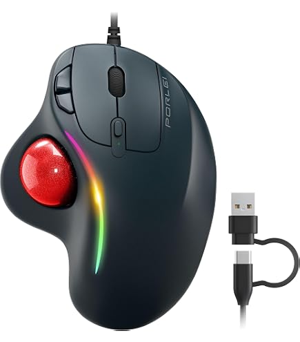 り*う様 Expert Mouse® Wired Trackball【新品】×1 PORLEI Wired Trackball Mouse with RGB Lighting, Ergonomic Thumb